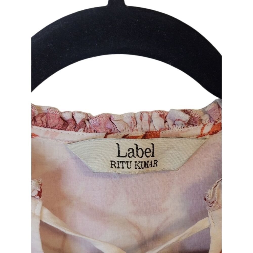 Label Ritu Kumar Pink & Rust Floral Tie-Neck Dress Size L - Picture 3 of 6